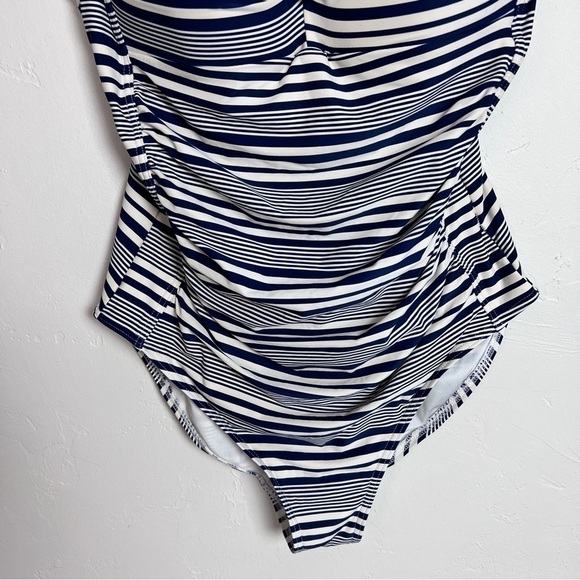 Niptuck swim swimsuit navy white stripe tummy control swimsuit size 8 - Picture 3 of 13